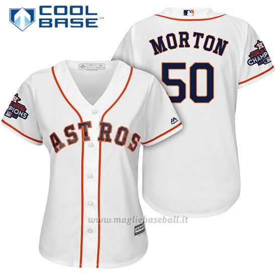Maglia Baseball Donna Houston Astros 2017 World Series Campione Charlie Morton Bianco Cool Base